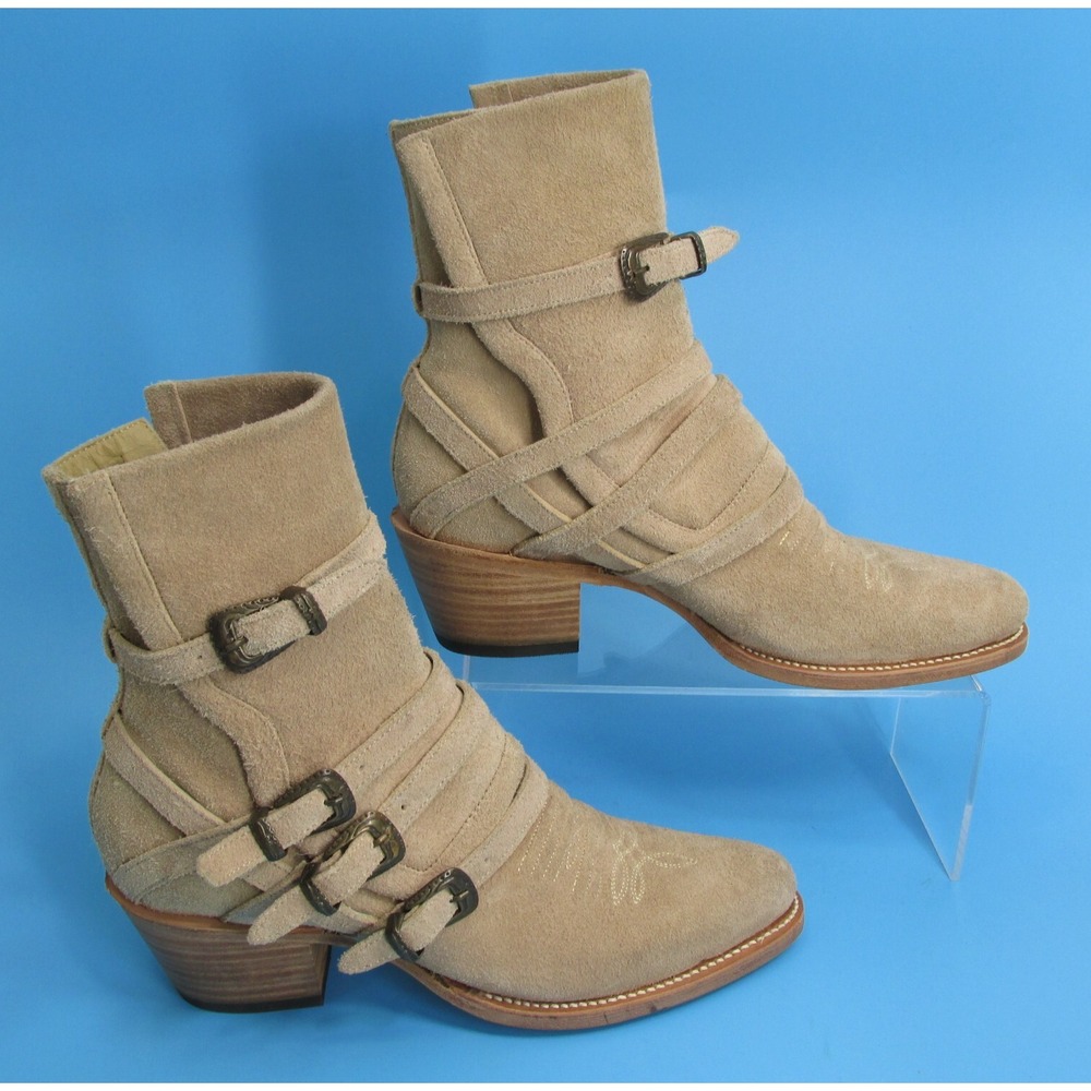 Stetson Katie Beige Tan Suede Vamp Strappy 4 Buckle Bootie $285 Retail - SIZE 8